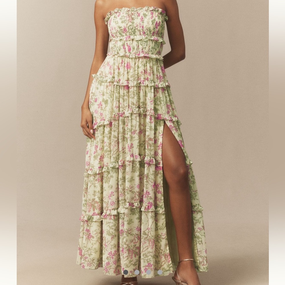 BHLDN Strapless Floral Tiered Dress